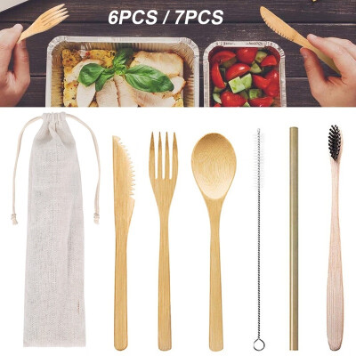 

67PCS Bamboo Cutlery Set Bamboo Travel Utensils Include Knife Fork Spoon Chopsticks Straws