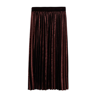 

Qiu dong is pure color render joker velvet pleated skirts