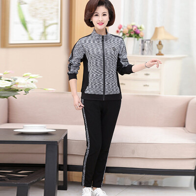

Yu Zhaolin 2019 new middle-aged womens loose large size shirt pants two-piece 40-50 years old mother loaded spring&autumn set YWMM191314 color section gray 2XL