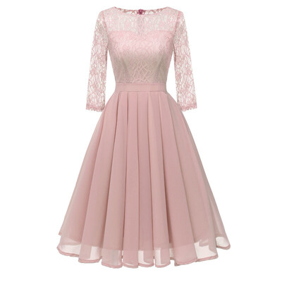

2019 New Women Elengant Lace Dresses O-neck Long Sleeve Bridesmaid Dress Sexy Party Prom Dress