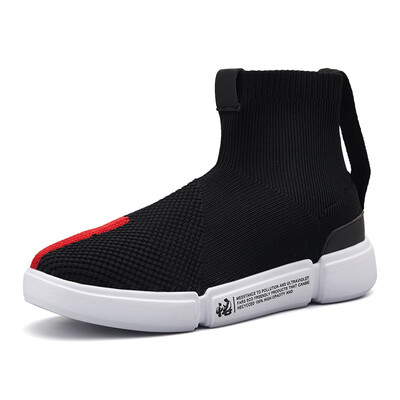 

Mens shoes 2018 new spring&summer high-top shoes mens flying woven mesh elastic breathable thick-soled wild European&American casual shoes