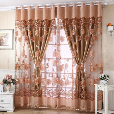 

Willstar Luxurious Jacquard Window Curtains Burnout Tulle for Home Living Room B