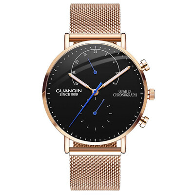 

Mens Watches GUANQIN Top Brand Chronograph Luminous Clock Luxury Men Business Creative Mesh Strap Quartz Watch relogio masculino