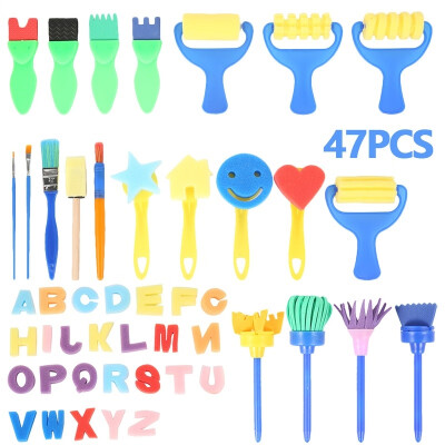 

47Pcsset Children Kids Painting Brushes Set Paint Sponge Toys Crafts Kits Toddler