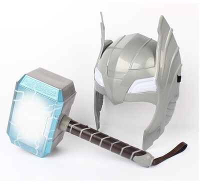 

Child Cosplay The Avengers 2 Thor LED light luminous sounding Helmet Weapon hammer quake model toy child Costume party gift
