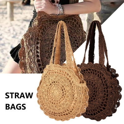 

Womens Shoulder Bag Woven Bag Beach Straw Bag Bohemian Round Bag