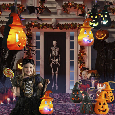 

Willstar Halloween Portable Led Pumpkin Skull Lanterns Double-Side Hollow Pumpkin Skull Lanterns Colorful Flame Lights