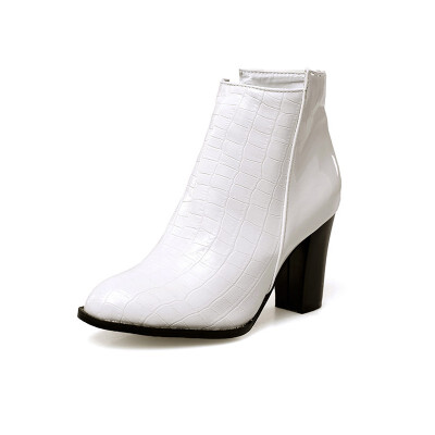 

IDIFU Womens Sexy Alligator Almond Toe Side Zipper Block High Heel Ankle Booties