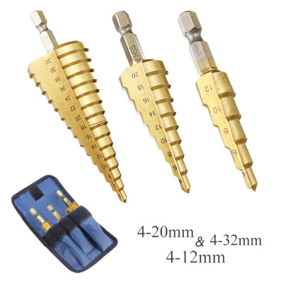 

3PCS Step Drill Bits Set HSS Tin-Coated Cone Hole Cutter 4-122032mmBlue Pouch