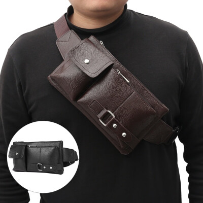 

Mens Fashion Waist Bags Retro Multifunction Pockets Outdoor Sports Leather Bag Shoulder Bag Chest Bag Waist Bag