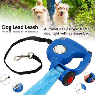 

4LED Automatic Telescopic Tractor Dog Light with Garbage Bag Polyester Material Retractable Dog Lead Leash