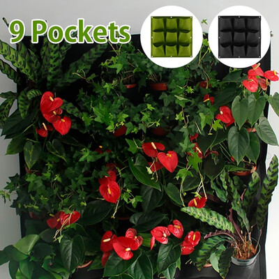 

Exquisite 9 Pockets Wall Hanging Planting Bags Green Plant Grow Planter Vertical Garden Living Bag Garden Supplies