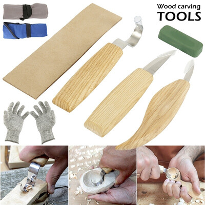 

6pcs Spoon Carving Sets Hand Wood Carving Knife Tools Hook Spoon Knife Whittling Knives with Bag Gloves