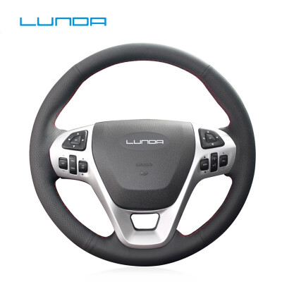 

LUNDA Leather Hand-stitched Car Steering Wheel Cover for Ford Edge 2011-2014 Explorer 2011-2016 Taurus 2012-2015