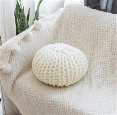 

40cm Nordic Solid Greenpinkwhitegrey Round Woven Futon Pillow Handmade Wool Back Cushion Throw Pillow Household Decor