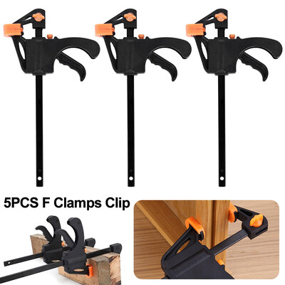

Willstar Carbon Steel F Clamps Set 5-Piece 4" Bar F Clamps Clip Grip Quick Ratchet Release Woodworking DIY Hand Tool Kit