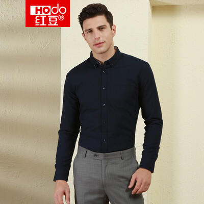 

Red bean Hodo mens warm long-sleeved shirt mens simple business series loose buckle collar casual warm shirt V1 light purple 16584A