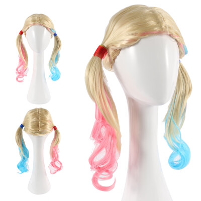 

Willstar 1Set Cosplay Costume Harley Quinn Wig Curly Gradient Wigs Heat Resistant Fibre-Pink & Blue