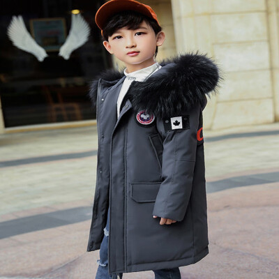 

Children boy winter jacket real fur hooded long coat parka kids big school 8 10 14 teens boy -30 Russia winter clothing overcoat