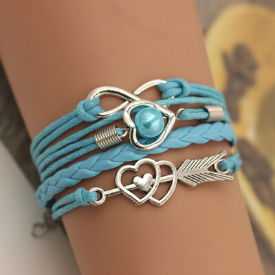 

Fashion Multi-layer Alloy Leather Heart-shaped Cupid Arrow Woven Bracelet for Women Jewelry
