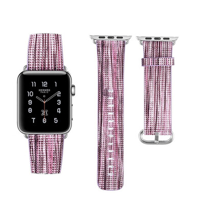 

Genuine Leather Strap Rainbow Replacement Band Stainless Metal Clasp for Apple Watch Series 4 3 2 1 Wrist Bracelet Iwatch