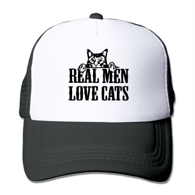 

FashionMZI Unisex Trucker Hat Real Men Love Cats Mens Womens Adjustable Mesh Cap Latest Hunting Cap