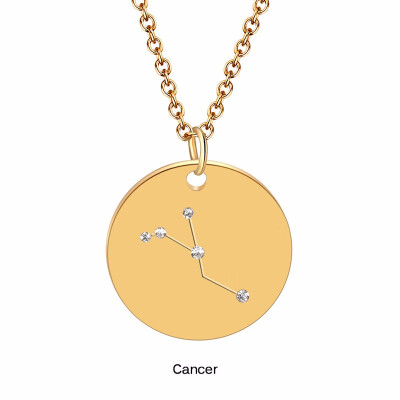 

Fashion Constellation Necklace Stainless steel zodiac round disc necklace