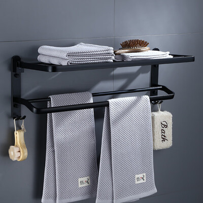 

Hu Xiansen free punching towel rack space aluminum bathroom rack black towel rack bathroom hardware bathroom accessories rack