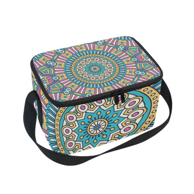 

ALAZA Insulated Lunch Box Blue Vintage Flower Lunch Bag for Men Women Portable Tote Bag Cooler Bag