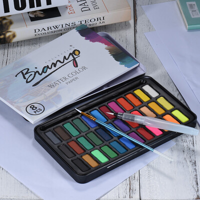 

36 Colors Solid Watercolor Paint Pigment with Water Brush Watercolor Paper Metal Box for Students Artists Painting Drawing Supplie