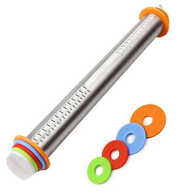 

Rolling pin with Rings Large Heavy Duty Adjustable Roller with Silicone Baking Mat