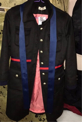 

New winter color bow waist coat blue white single breasted long wool coat girl