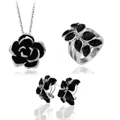 

Foreign Trade Jewelry Camellia Earrings Necklace Ring Three-piece Set of Jewelry Set - Love is Beautiful