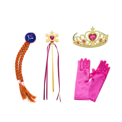 

4PcsSet Princess Accessories Crown Wig Gloves Magic Wand Cosplay Toy Set for Kids Dress Party Girl Gifts
