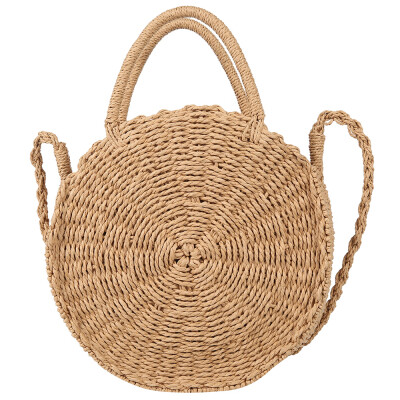 

Handmade Rattan Woven Round Handbag Vintage Retro Straw Rope Knitted Messenger Bag Lady Fresh Paper Bag Summer Beach Tote