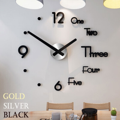 

Gold Silver Black Large Wall Clock Modern Design 3D Wall Sticker Clock Silent Home Decor Living Room Quartz Horloge