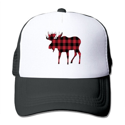 

Buffalo Plaid Moose Lumberjack Style Mesh Trucker CapsHats Adjustable For Unisex Black
