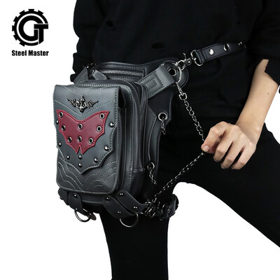 

steel master Punk Shoulder Waist Bags PU Leather Gothic Waist Packs Motorcycle Rock Crossbody Bags