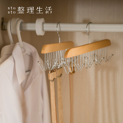 

Finishing life solid wood belt rack hook multi-function hanger scarves scarf storage rack hanging bag shelf 1 stick wood color 12 hook