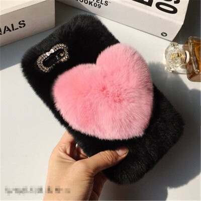 

Love Heart Case For Realme 2 Cute Rabbit Cover Hairy Fur Fluffy Phone Case