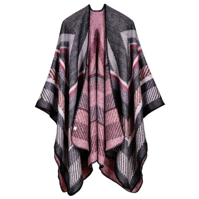 

Women Poncho Scarf Cardigan Sweater Geometrical Striped Warm Cape Shawl Long Scarves Pashmina Outwear