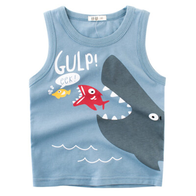 

Boy Sleeveless Cotton Tank Tops Round Neck Summer Kids Clothes Cute Cartoon Fish Printing Vest Blue 90