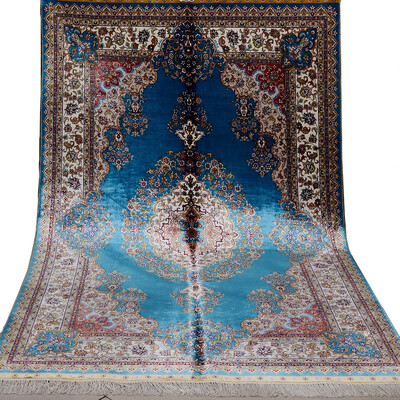 

FangCun 4x6 Blue Silk Rug Handmade Carpets Oriental Medallion Hand Knotted for living rooms&offices FC040611