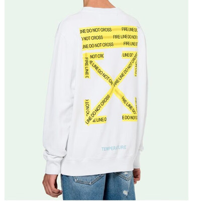 

2018 new four seasons yellow strip basic warning line letter round neck sweater long sleeve men&women couple