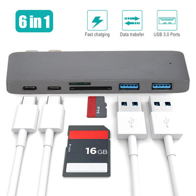 

Willstar USB-C Hub Dual Adapter Multiport Reader 4K HDMI Type-C For MacBook Pro 6in1 Lot