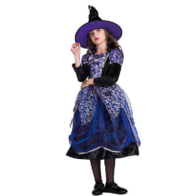 

Girls Halloween Witch Costume Dress & Hat Kit Masquerade Cosplay Party Props--S Size for 4-6 Years Old Girls