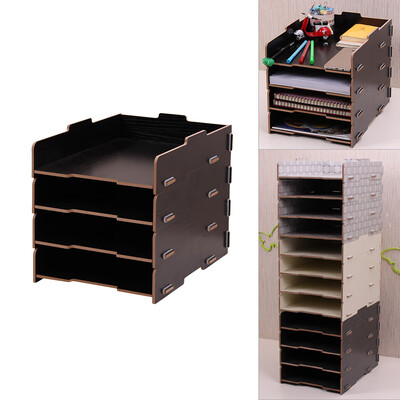 

Wood Desk File Organizer Document Holder Letter Tray 4 Layers for Office School Home Use