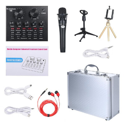 

V8 Multifunctional Live Sound Card Intelligent Volume Adjustable Audio Mixer Sound Card for Computer PC Live Sound with Microphone