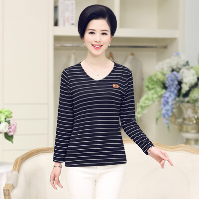 

Yu Zhaolin 2019 new middle-aged womens large size shirt mother wear casual sports t-shirt YWMM191370 long sleeve navy blue 3XL