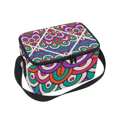 

ALAZA Insulated Lunch Box Ethnic Floral- Pattern Lunch Bag for Men Women Portable Tote Bag Cooler Bag